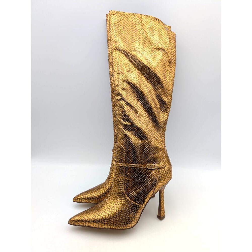 Sam Edelman Elia Knee High Boots Side Zip Women's Gold Size US8M EU38.5